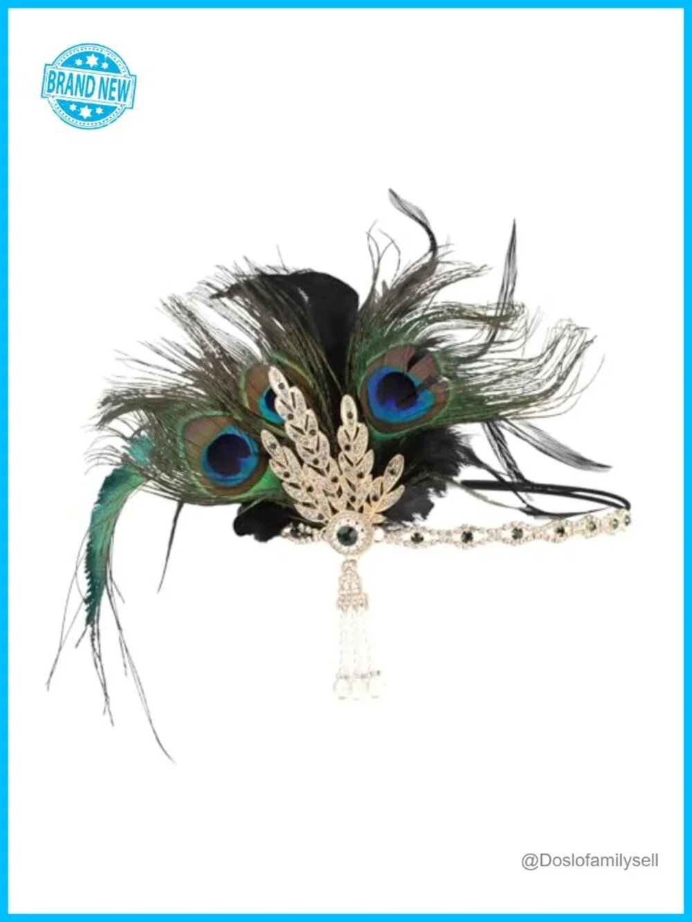 1920s Flapper Feather Pearl Headband Costume Headpiece Gatsby Rhinestone Hair